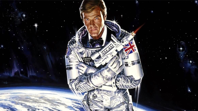 Roger Moore as James Bond in Moonraker.